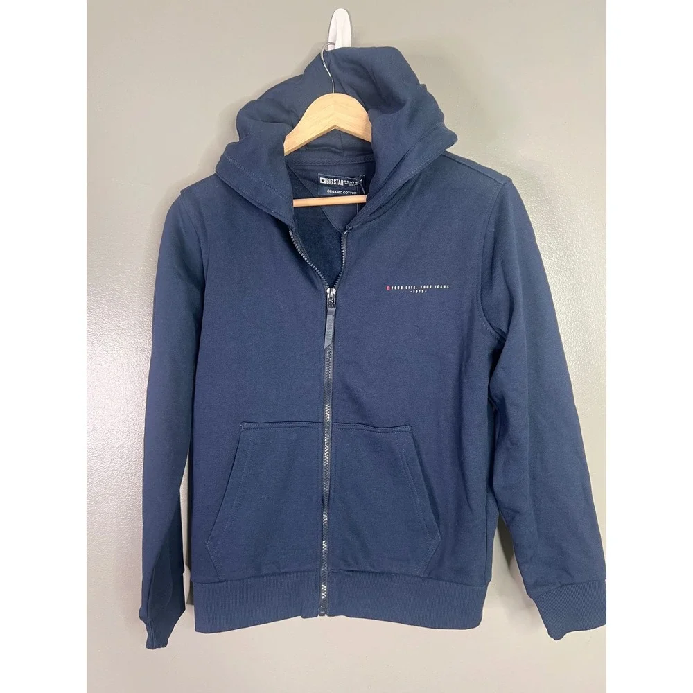 Big Star Severus Zip Hoodie Boys Navy Blue Organic Cotton Sweatshirt Size 11/12